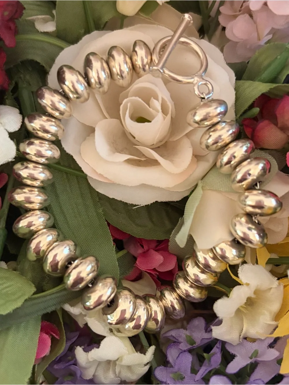 Rare Vintage Silpada Sterling Silver Oval Bead Toggle Clasp Bracelet B0626